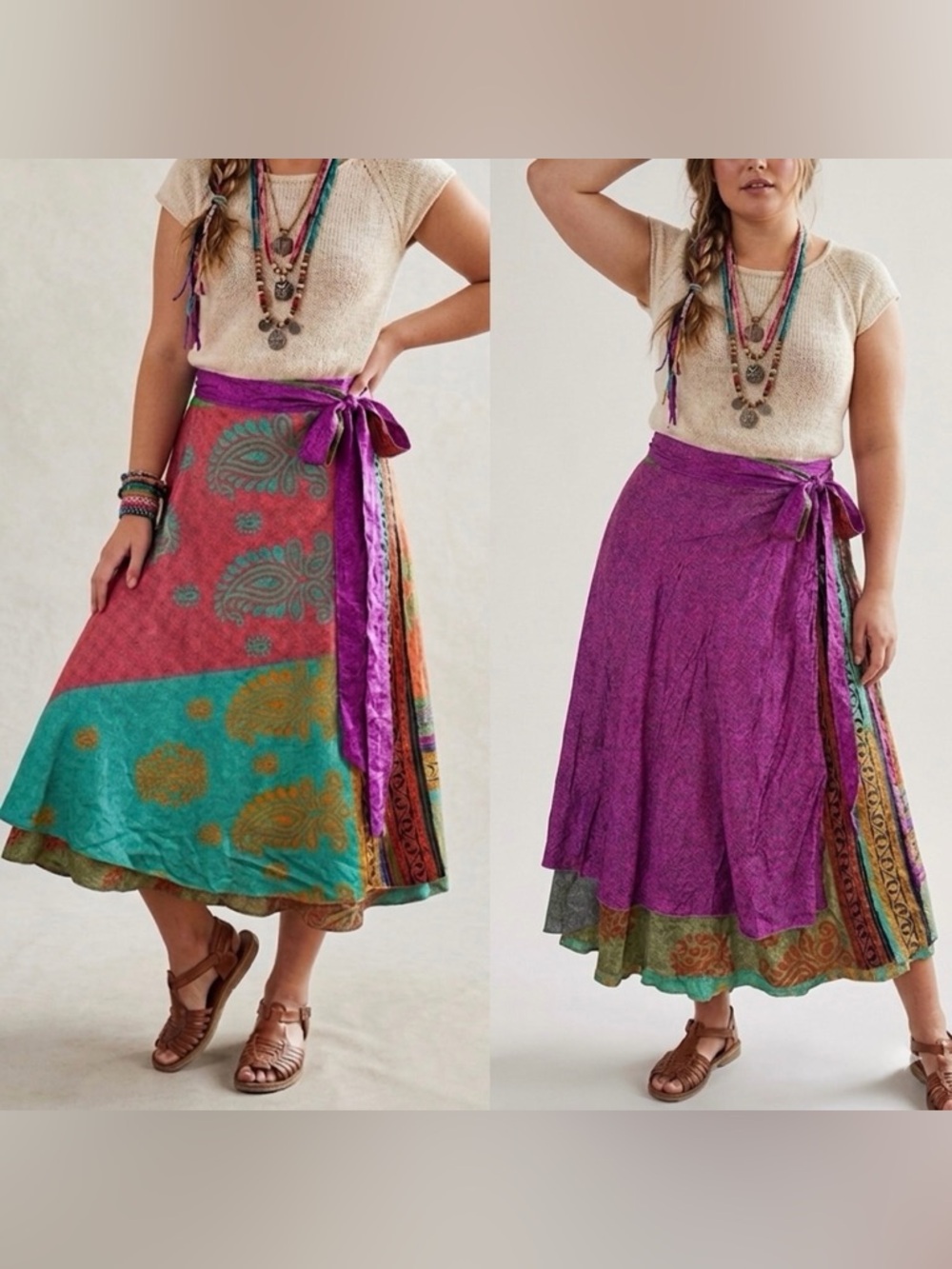 Darn Good Yarn Sari Silk Wrap Skirt Tea Length Goddess Plus Size 14-32